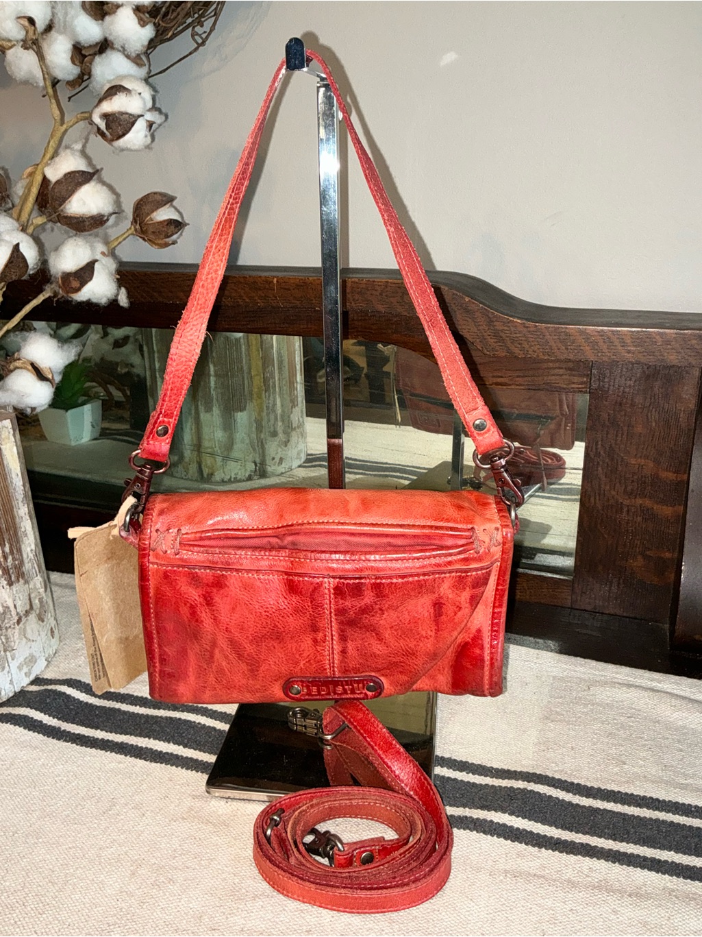 Nwt Bed Stu Leather Amina Crossbody Handbag Clutch Wallet Indie Red Dd Msrp $185 — image 2 of 8